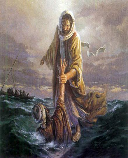 Jesús sobre las aguas socorriendo a Pedro